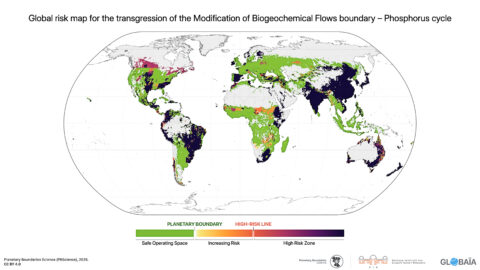 FIGURE 34 - Global risk map for the transgression of the Modification of Biogeochemical Flows boundary – Phosphorus cycle